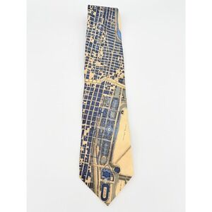 Civitas Chicago 2000 The City Tie Silk Map Print Blue Cream Mens Necktie NWT